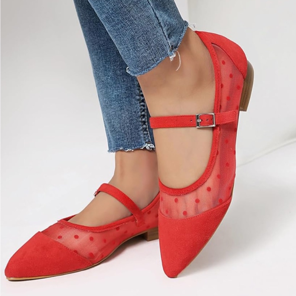 NWT-Red Polka Dot Flats Mesh - Picture 3 of 7
